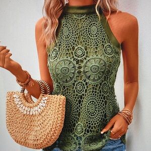 Elegant Green Crochet Halter Top